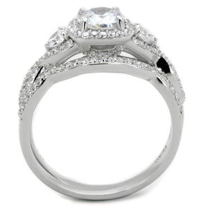 TS352 - Rhodium 925 Sterling Silver Ring with AAA Grade CZ  in Clear