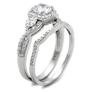 TS352 - Rhodium 925 Sterling Silver Ring with AAA Grade CZ  in Clear