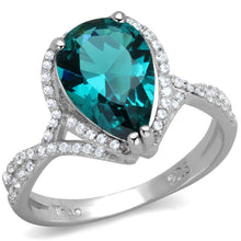 Load image into Gallery viewer, TS394 - Rhodium 925 Sterling Silver Ring with Synthetic Synthetic Glass in Blue Zircon