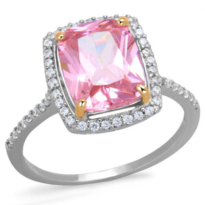 TS418 - Rose Gold + Rhodium 925 Sterling Silver Ring with AAA Grade CZ  in Rose