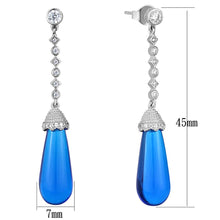Load image into Gallery viewer, TS436 - Rhodium 925 Sterling Silver Earrings with Synthetic Synthetic Glass in Capri Blue