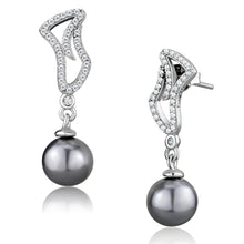 Load image into Gallery viewer, TS479 - Rhodium 925 Sterling Silver Earrings with Synthetic Pearl in Gray