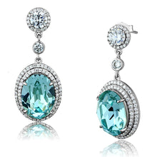 Load image into Gallery viewer, TS508 - Rhodium 925 Sterling Silver Earrings with Top Grade Crystal  in Sea Blue