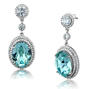 TS508 - Rhodium 925 Sterling Silver Earrings with Top Grade Crystal  in Sea Blue