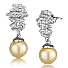 Load image into Gallery viewer, TS531 - Rhodium 925 Sterling Silver Earrings with Synthetic Pearl in Topaz