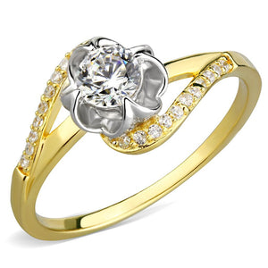 TS542 - Gold+Rhodium 925 Sterling Silver Ring with AAA Grade CZ  in Clear