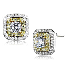 Load image into Gallery viewer, TS551 - Reverse Two-Tone 925 Sterling Silver Earrings with AAA Grade CZ  in Clear