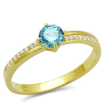 Load image into Gallery viewer, TS561 - Gold 925 Sterling Silver Ring with AAA Grade CZ  in Sea Blue