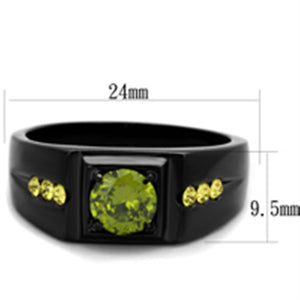 TK1928 - IP Black(Ion Plating) Stainless Steel Ring with AAA Grade CZ  in Olivine color