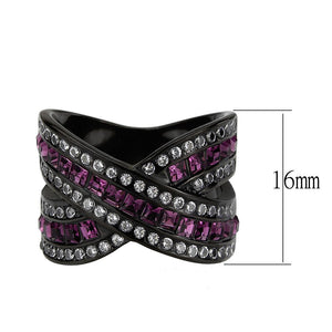 TK3791 - IP Black (Ion Plating) Stainless Steel Ring with Top Grade Crystal in Amethyst