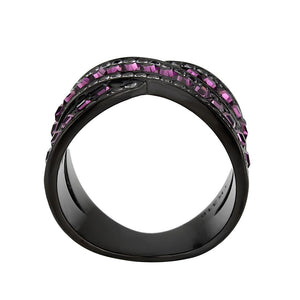 TK3791 - IP Black (Ion Plating) Stainless Steel Ring with Top Grade Crystal in Amethyst