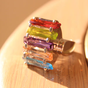 Una Cocktail Ring - Rhodium Brass, AAA CZ , Multi Color - 6X007