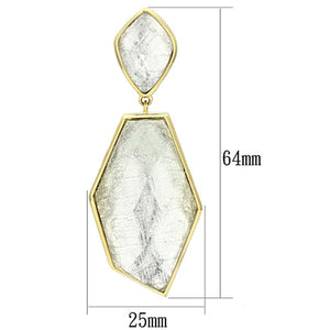 VL075 - IP Gold(Ion Plating) Brass Earrings with Synthetic Synthetic Stone in White
