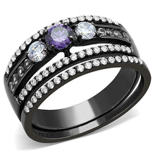 Load image into Gallery viewer, DA001 - IP Black(Ion Plating) Stainless Steel Ring with AAA Grade CZ  in Amethyst