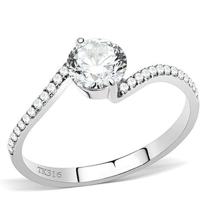 DA006 - High polished (no plating) Stainless Steel Ring with AAA Grade CZ  in Clear