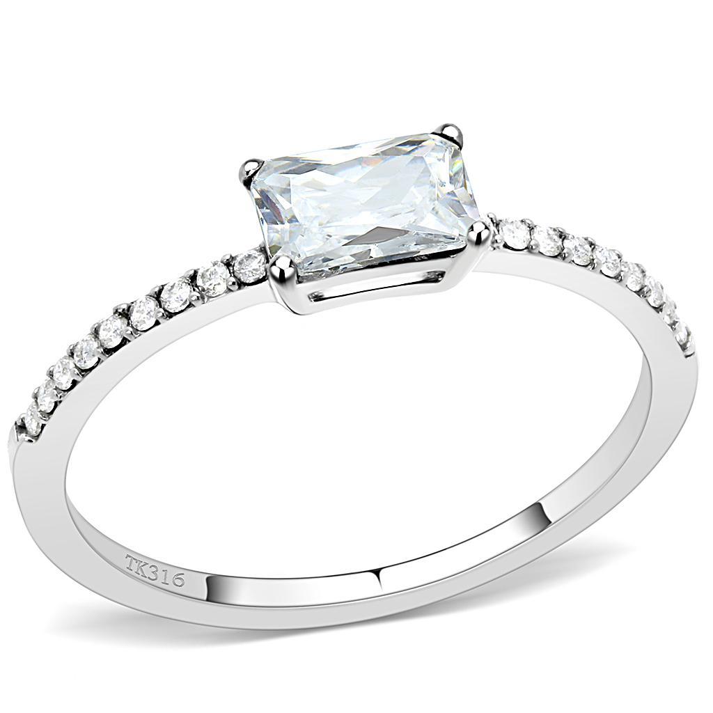 DA009 - High polished (no plating) Stainless Steel Ring with Cubic  in Clear