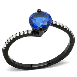 DA012 - IP Black(Ion Plating) Stainless Steel Ring with Synthetic Spinel in London Blue