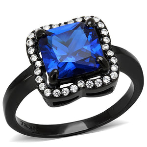 DA027 - IP Black(Ion Plating) Stainless Steel Ring with Synthetic Spinel in London Blue