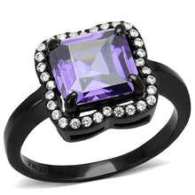 Load image into Gallery viewer, DA028 - IP Black(Ion Plating) Stainless Steel Ring with AAA Grade CZ  in Amethyst