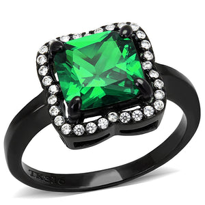 DA029 - IP Black(Ion Plating) Stainless Steel Ring with AAA Grade CZ  in Emerald