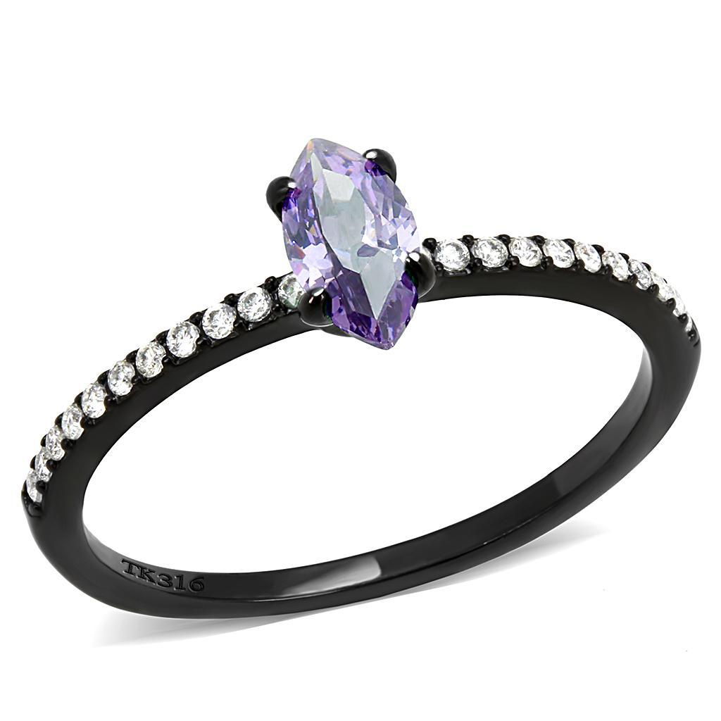 DA032 - IP Black(Ion Plating) Stainless Steel Ring with AAA Grade CZ  in Amethyst
