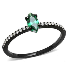 Load image into Gallery viewer, DA033 - IP Black(Ion Plating) Stainless Steel Ring with AAA Grade CZ  in Emerald