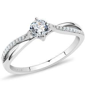 DA035 - High polished (no plating) Stainless Steel Ring with AAA Grade CZ  in Clear