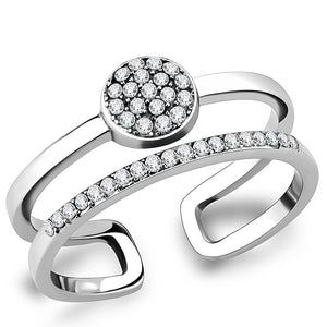 DA048 - High polished (no plating) Stainless Steel Ring with AAA Grade CZ  in Clear