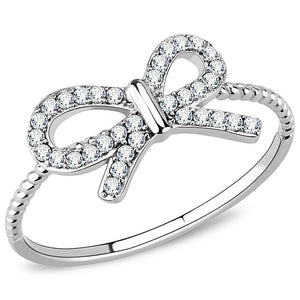 DA057 - High polished (no plating) Stainless Steel Ring with AAA Grade CZ  in Clear