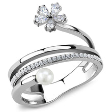 Load image into Gallery viewer, DA059 - High polished (no plating) Stainless Steel Ring with Synthetic Pearl in White