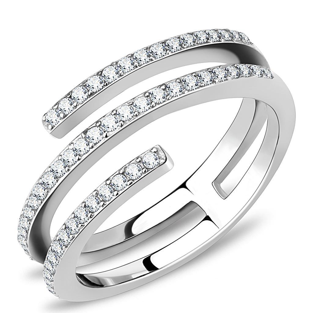 DA060 - High polished (no plating) Stainless Steel Ring with AAA Grade CZ  in Clear