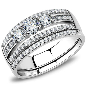 DA062 - High polished (no plating) Stainless Steel Ring with AAA Grade CZ  in Clear