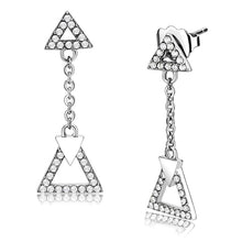 Load image into Gallery viewer, DA068 - High polished (no plating) Stainless Steel Earrings with AAA Grade CZ  in Clear