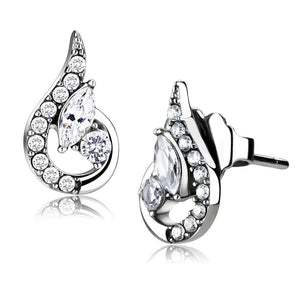 DA074 - High polished (no plating) Stainless Steel Earrings with AAA Grade CZ  in Clear