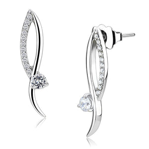 DA080 - High polished (no plating) Stainless Steel Earrings with AAA Grade CZ  in Clear