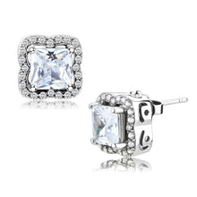 Load image into Gallery viewer, DA081 - High polished (no plating) Stainless Steel Earrings with AAA Grade CZ  in Clear