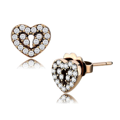 DA085 - IP Rose Gold(Ion Plating) Stainless Steel Earrings with AAA Grade CZ  in Clear