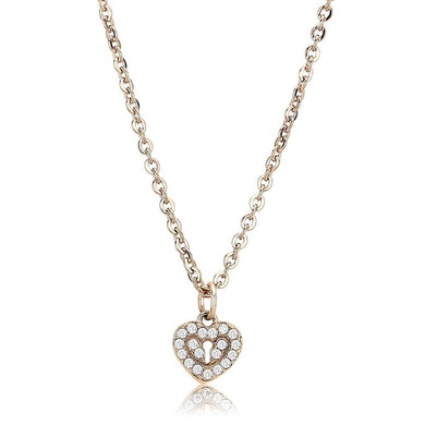 DA086 - IP Rose Gold(Ion Plating) Stainless Steel Chain Pendant with AAA Grade CZ  in Clear