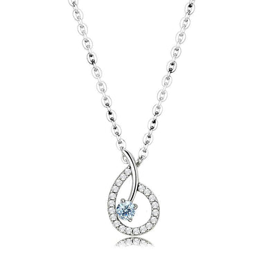 DA090 - High polished (no plating) Stainless Steel Chain Pendant with AAA Grade CZ  in Sea Blue