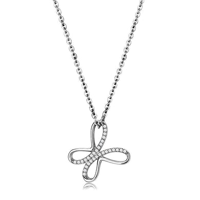 DA093 - High polished (no plating) Stainless Steel Chain Pendant with AAA Grade CZ  in Clear