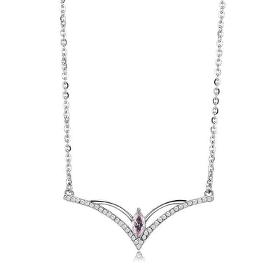 DA094 - High polished (no plating) Stainless Steel Chain Pendant with AAA Grade CZ  in Light Rose