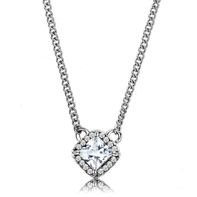 DA096 - High polished (no plating) Stainless Steel Chain Pendant with AAA Grade CZ  in Clear