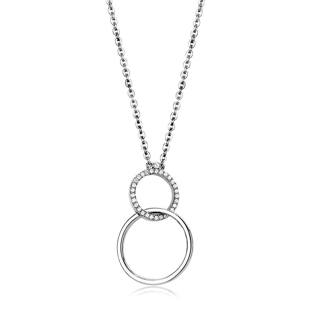 DA097 - High polished (no plating) Stainless Steel Chain Pendant with AAA Grade CZ  in Clear