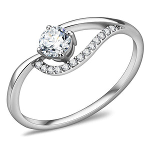 DA105 - High polished (no plating) Stainless Steel Ring with AAA Grade CZ  in Clear
