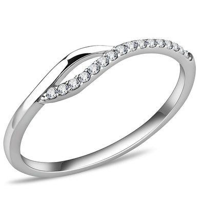 DA113 - High polished (no plating) Stainless Steel Ring with AAA Grade CZ  in Clear