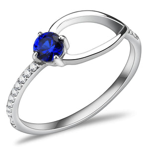 DA121 - High polished (no plating) Stainless Steel Ring with AAA Grade CZ  in London Blue