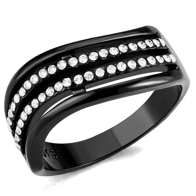 DA126 - IP Black(Ion Plating) Stainless Steel Ring with AAA Grade CZ  in Clear
