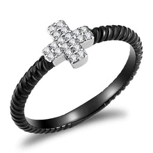 Load image into Gallery viewer, DA127 - Two-Tone IP Black (Ion Plating) Stainless Steel Ring with AAA Grade CZ  in Clear
