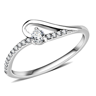 DA148 - High polished (no plating) Stainless Steel Ring with AAA Grade CZ  in Clear