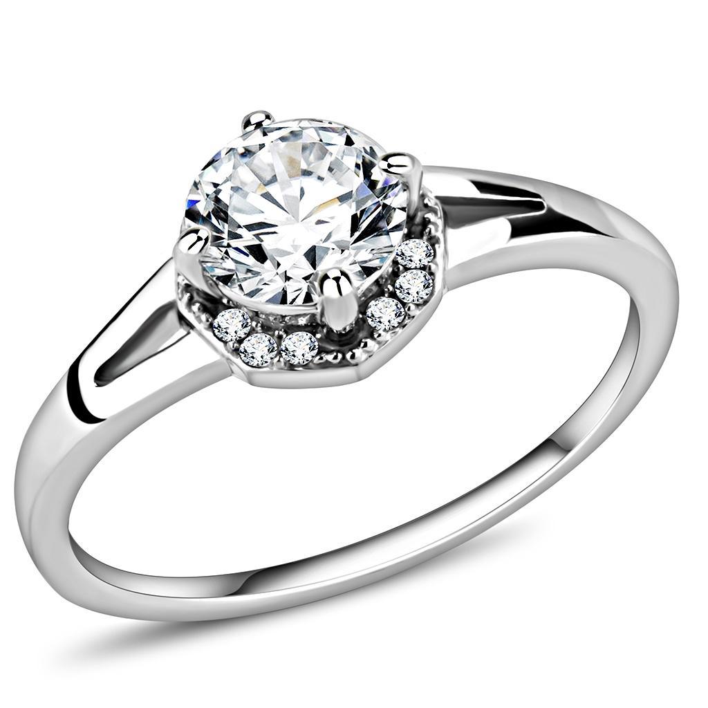 DA150 - High polished (no plating) Stainless Steel Ring with AAA Grade CZ  in Clear